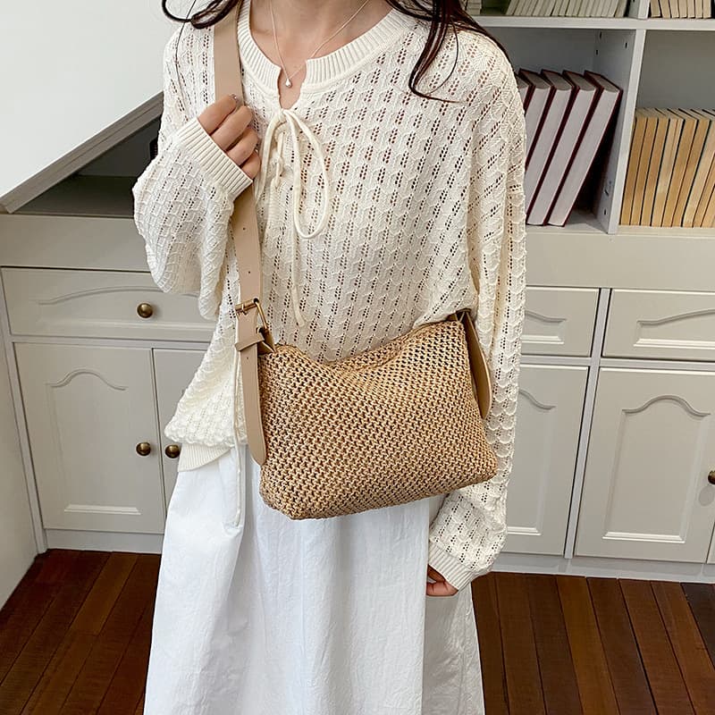 Woven Bag Casual Crossbody Bag Fashion Women's Bag Woven Tote Large Capacity Shoulder Bag Women's Underarm Bag Beach Bag