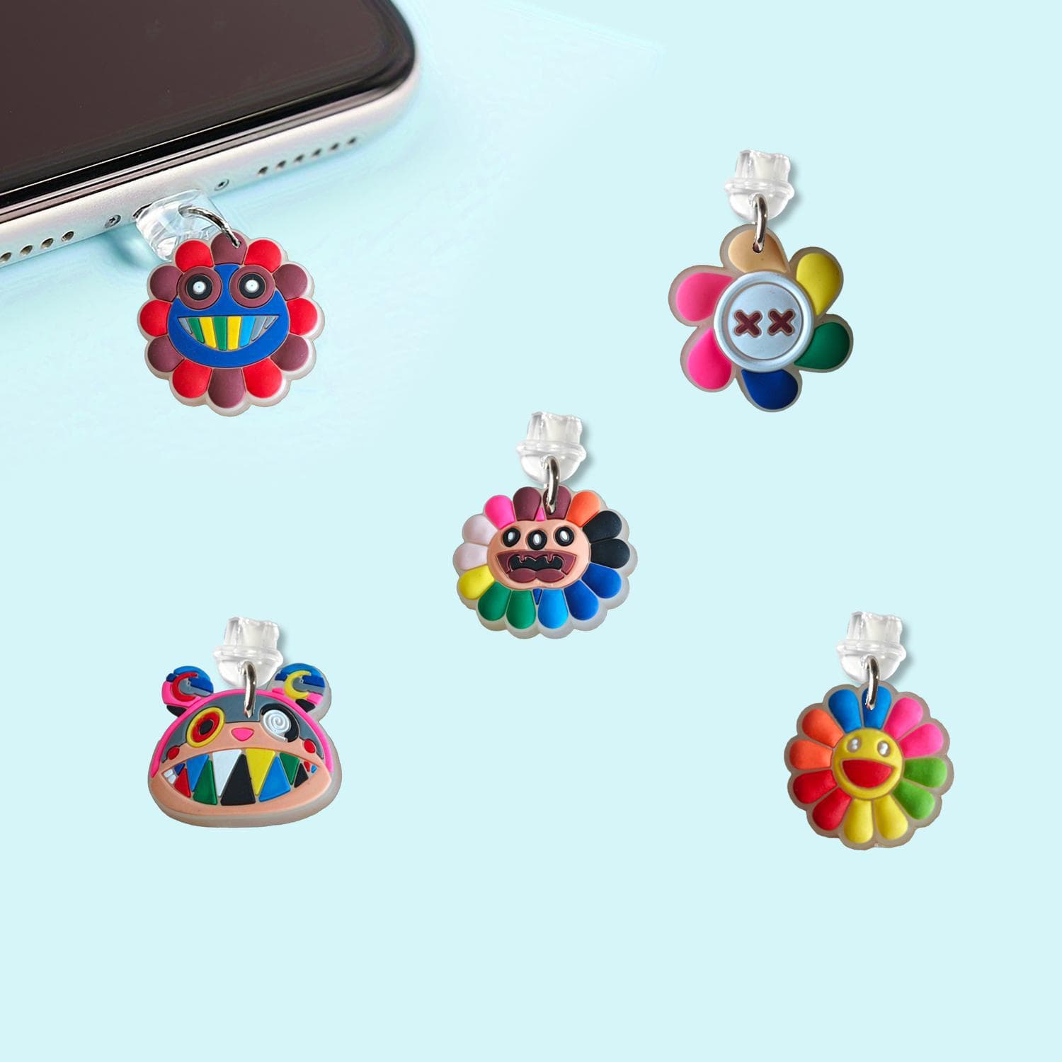 Amazon Fluorescent Rainbow Flower Phone Dust Plug, AliExpress Phone Port Dust Plug, Pendant, Personalized Fashion Accessory