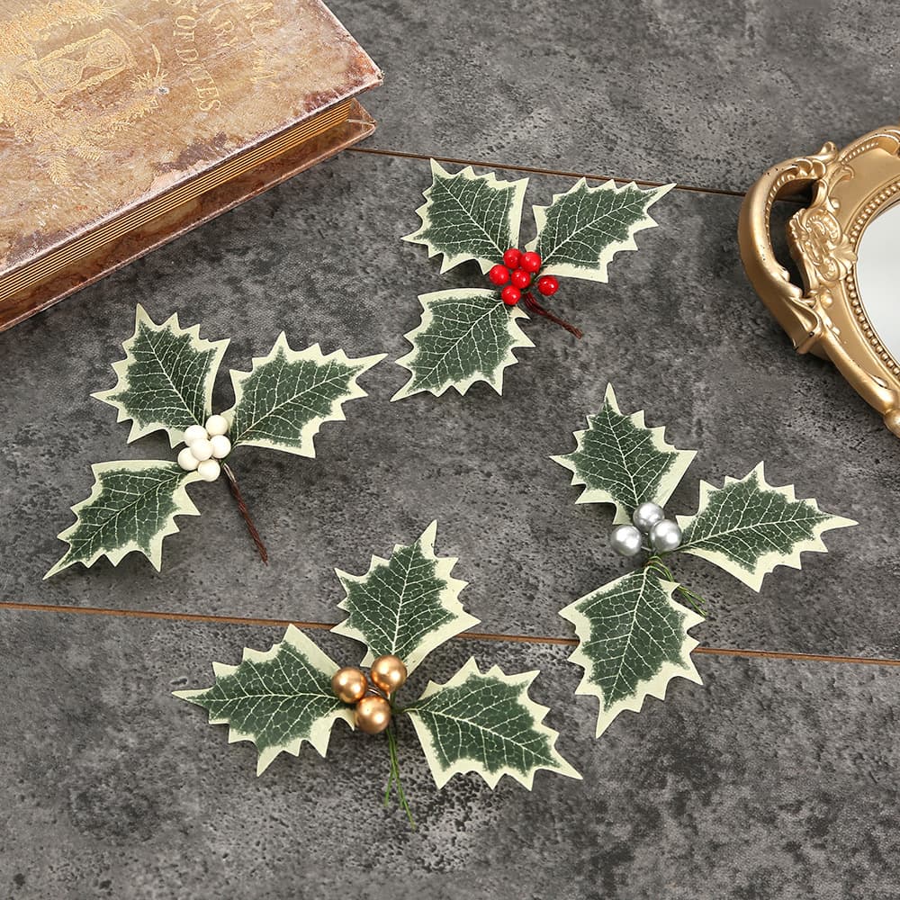 Cross-border Supply Simulation Christmas Leaves Red Berries Christmas Wreath Decoration Accessories Red Berries Accessories DIY Craft Supplies