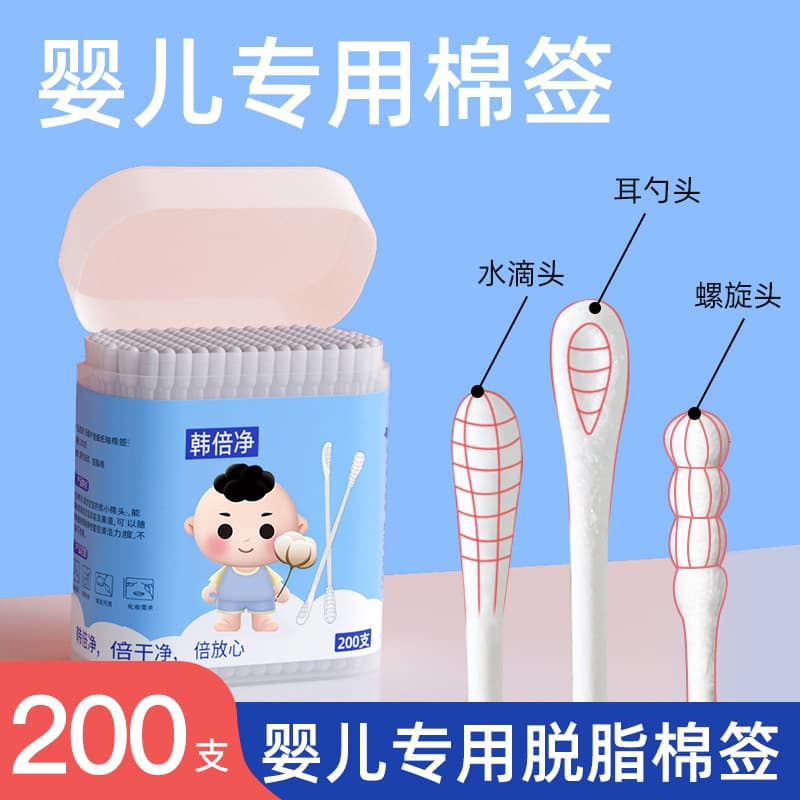 Hanbeijing Baby Cotton Swabs, Special for Newborns, Bamboo Stick for Nose and Ear Cleaning, Ultra-fine Soft Double-ended Swabs