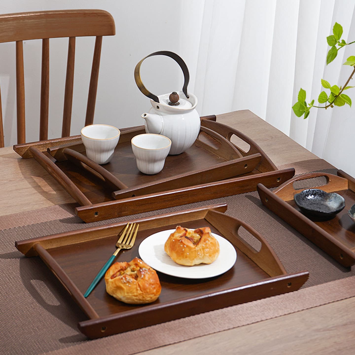 Premium Bamboo Plate and Coffee Cup Storage Tray, Coffee Utensil Tray, Wooden Rectangular Home Tea Cup Holder