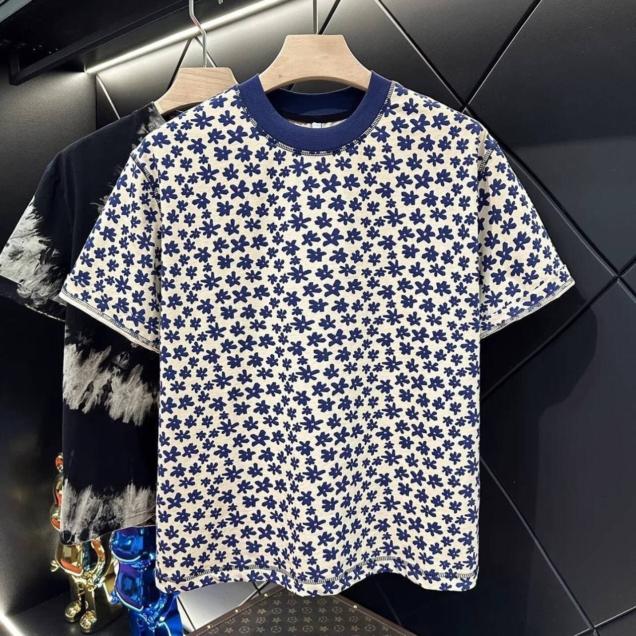 American Trend Short Sleeve Slim Fit High-End Ins Design Men's Summer Digital Print Versatile Fashion Round Neck T-Shirt