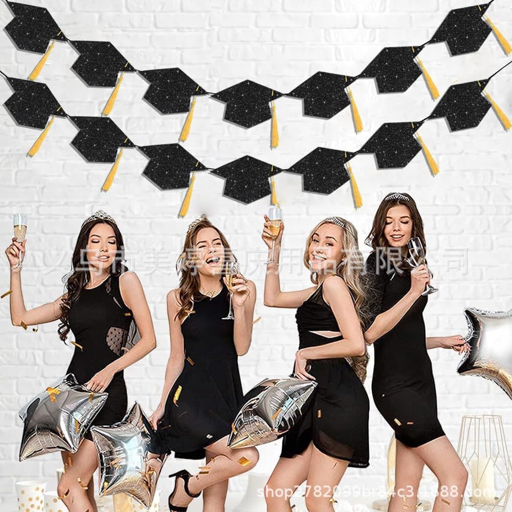 Graduation Theme Doctor Hat Bachelor Cap Banner Bunting Decoration Graduation Party Decor