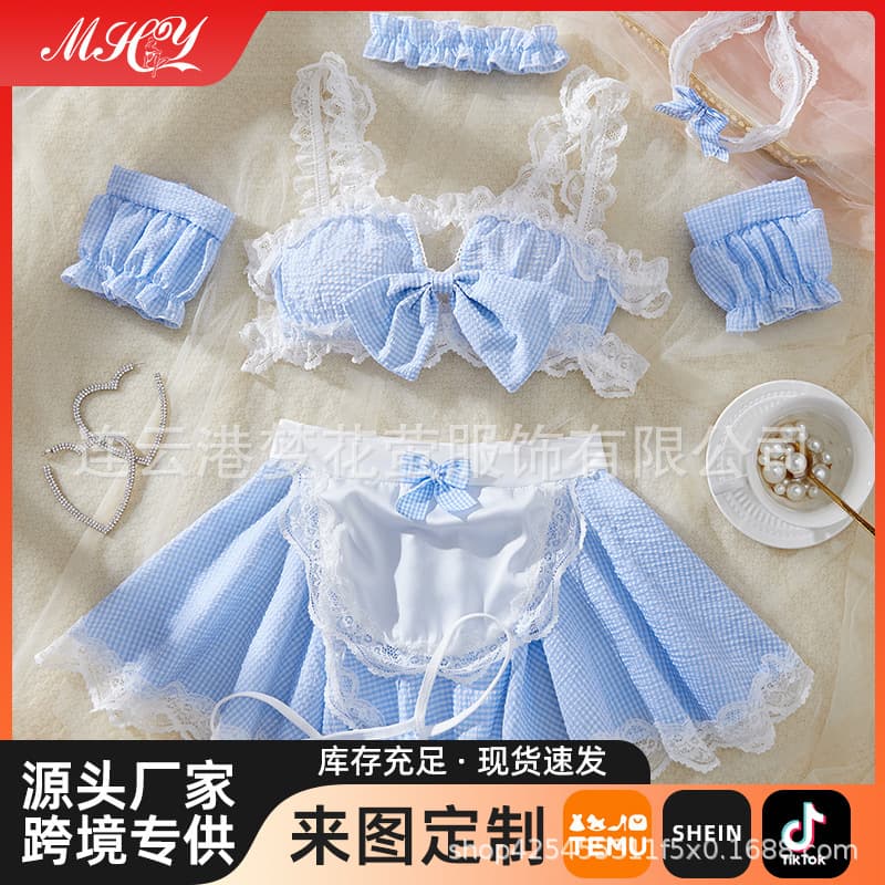 Plus Size Uniform Cute Maid Costume Passionate Clothing Revealing Sexy Strap Lace Lingerie Women Seductive