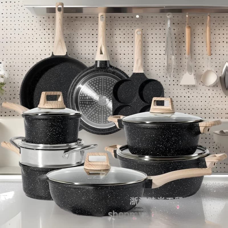 Granite 21-Piece Cookware Set, Maifan Stone Non-Stick Pan Full Set, Frying Pan and Soup Pot, Induction Cooker Compatible, Amazon