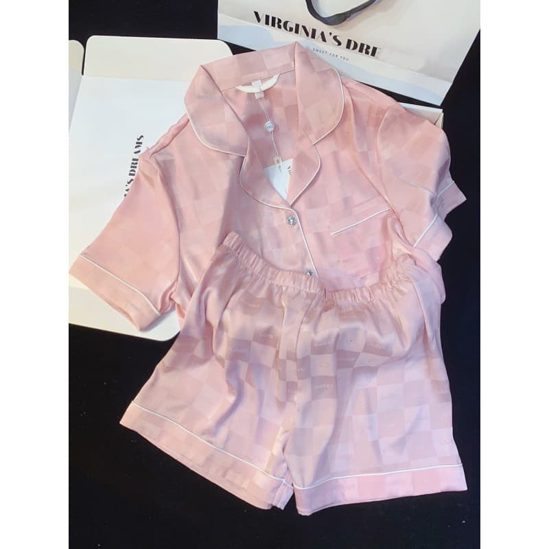 ins girly style summer cool ice silk pajamas women summer short-sleeved shorts thin cardigan home wear set