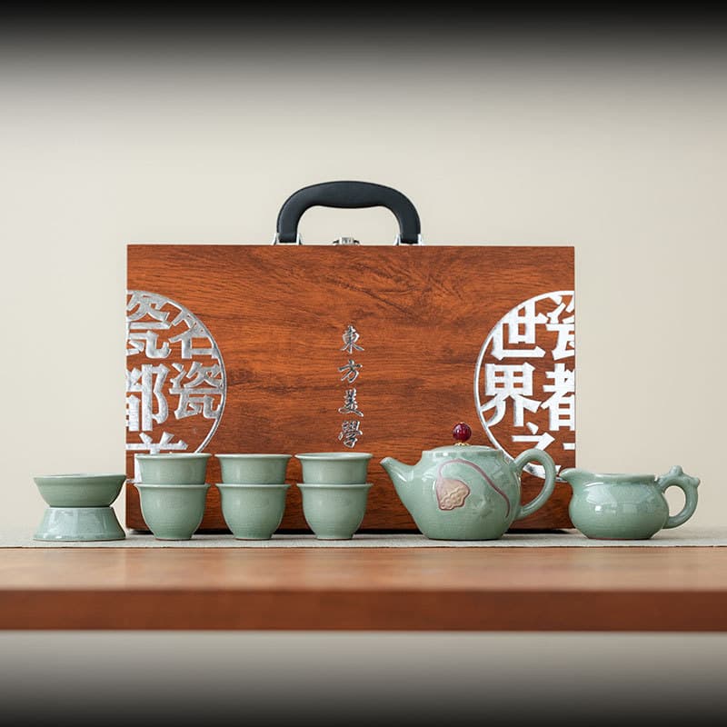 Kung Fu Tea Set Gift Box High-End Ge Kiln Ceramic Full Set Business Event Souvenir Gift with Logo Printing
