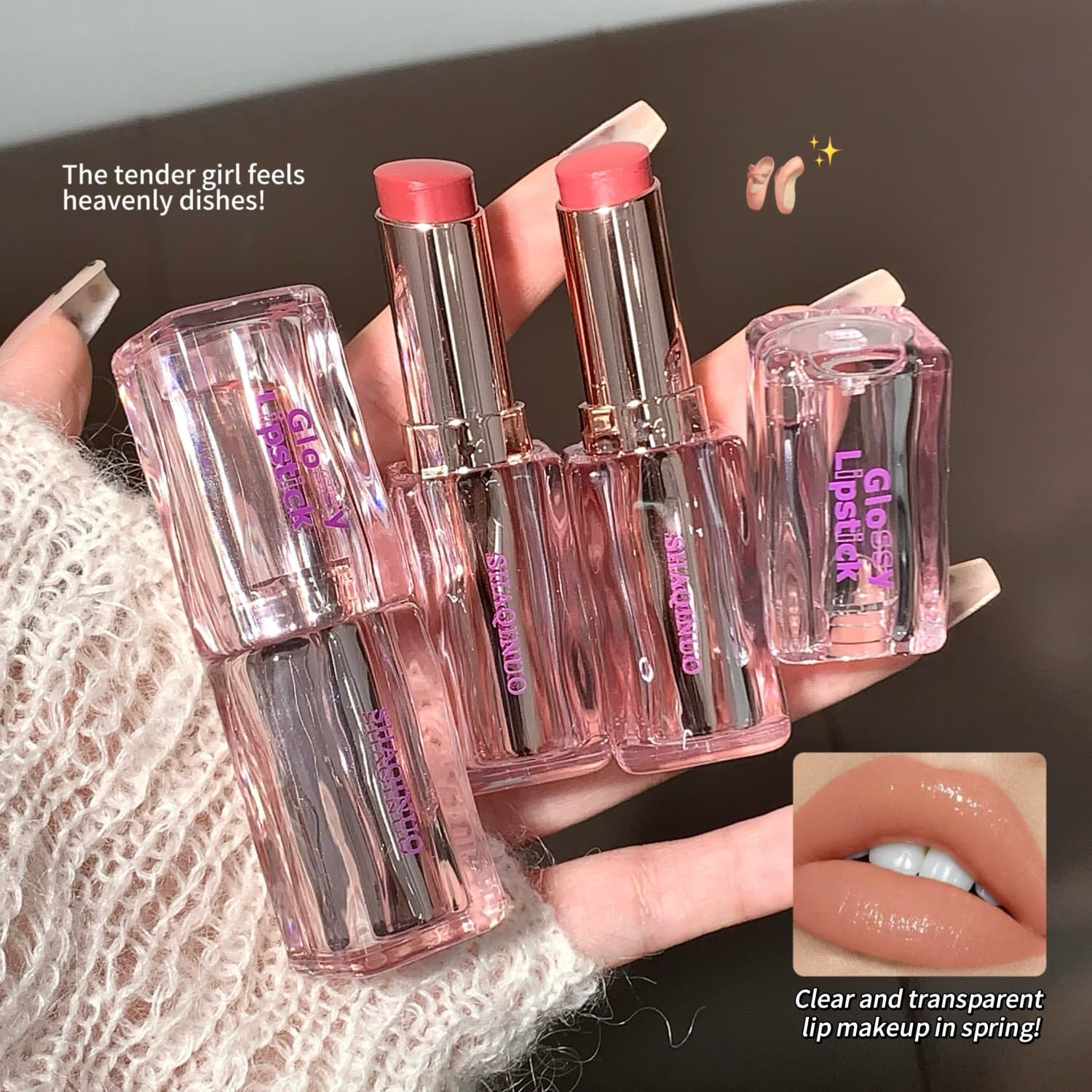 Cross-border SHAQINUO crystal translucent lipstick, light, translucent, whitening, moisturizing mirror student lip glaze, makeup lip gloss