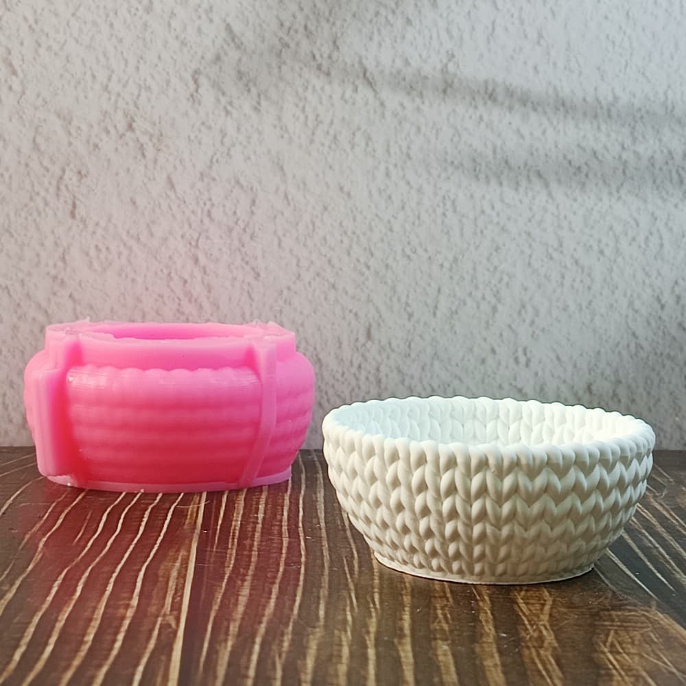 Knitted Bowl Figurine Mold Figurine Candle Plaster DIY Plaster Figurine Candle Holder Silicone Mold W0881