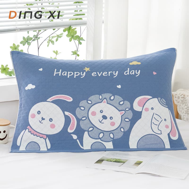 Pillowcase, pure cotton three-layer gauze, adult and children's all-cotton household couple thickened sweat-absorbing pillowcase, wholesale and customizable.