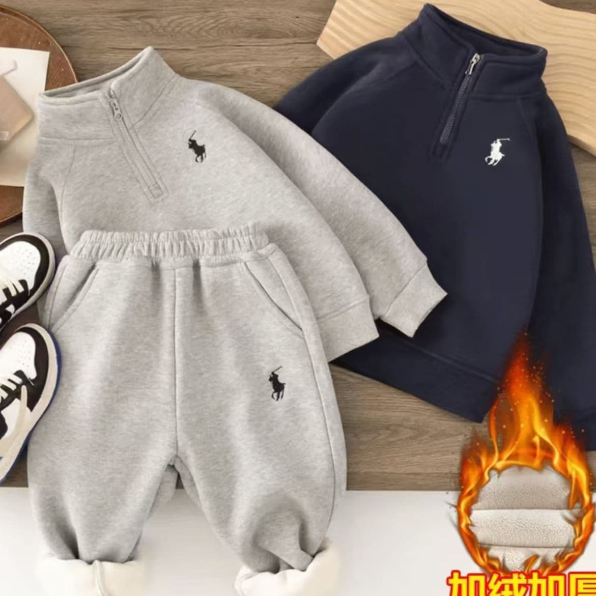 2025 Winter Thick Fleece-Lined Sweatshirt for Kids, Trendy Brand Children's Clothing, Winter Thick Warm Sports Suit, Korean Style Boys