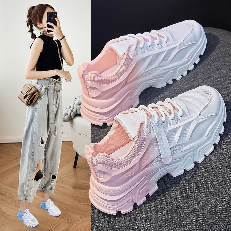 Korean-style Dad Sneakers Women 2024 Spring New Breathable Student Sports Shoes Women Ins Trendy Casual Mesh Shoes Wholesale