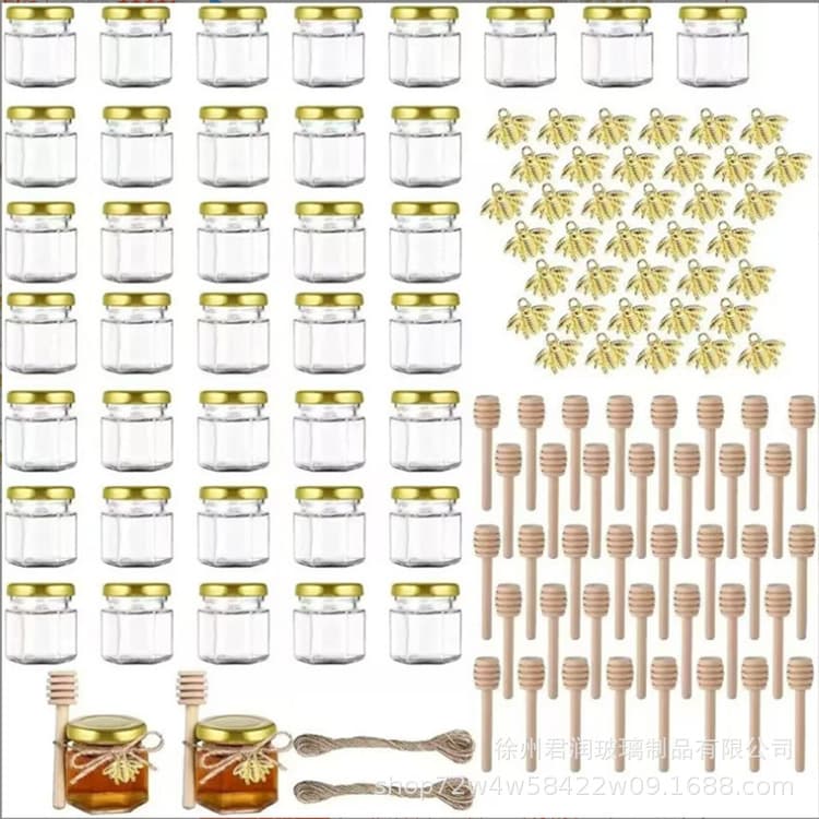 Amazon Sealed 45ml Hexagonal 85ml Hexagonal Honey Glass Jar Jam Jar Mini Wedding Honey Dispenser Bottle Set