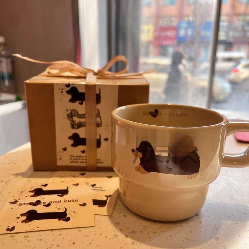 Sausage Dog Stacking Ceramic Cute Niche High-Aesthetic Cartoon Mug Breakfast Coffee Cup