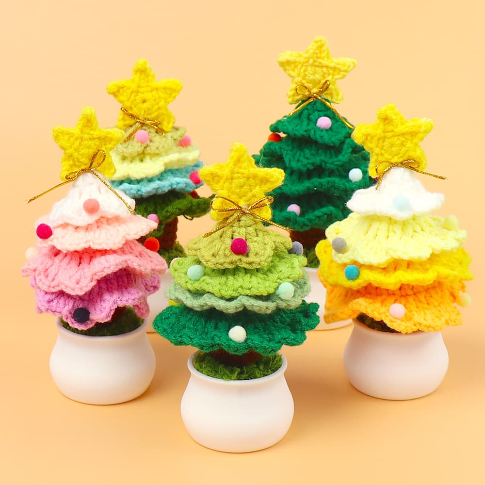 Finished Cross-border Hand-knitted Christmas Tree Potted Plant, Mall/Street Stall Desktop Gift
