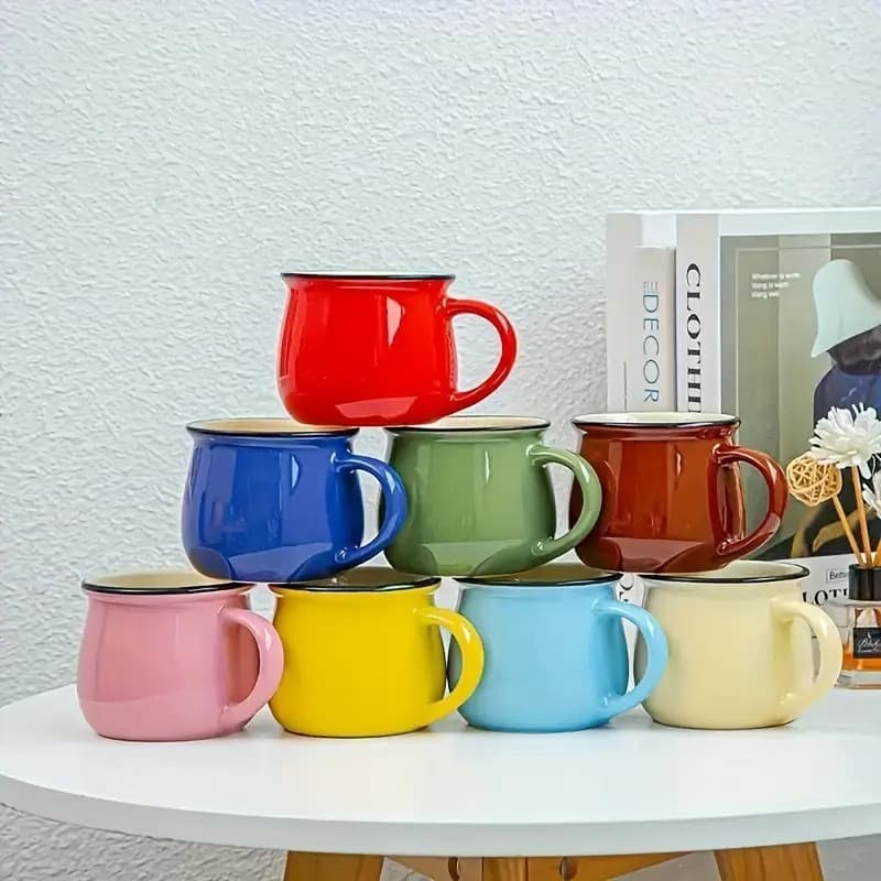 Factory direct sales wholesale ceramic cup belly cup milk breakfast cup coffee cup color glaze mug spoon support lo