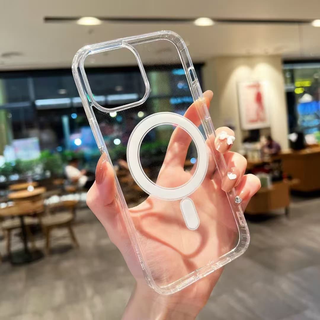 Transparent Acrylic Back Magnetic Phone Case Compatible with Apple iPhone 16 Pro Max to 7 Soft Edge Protective Cover