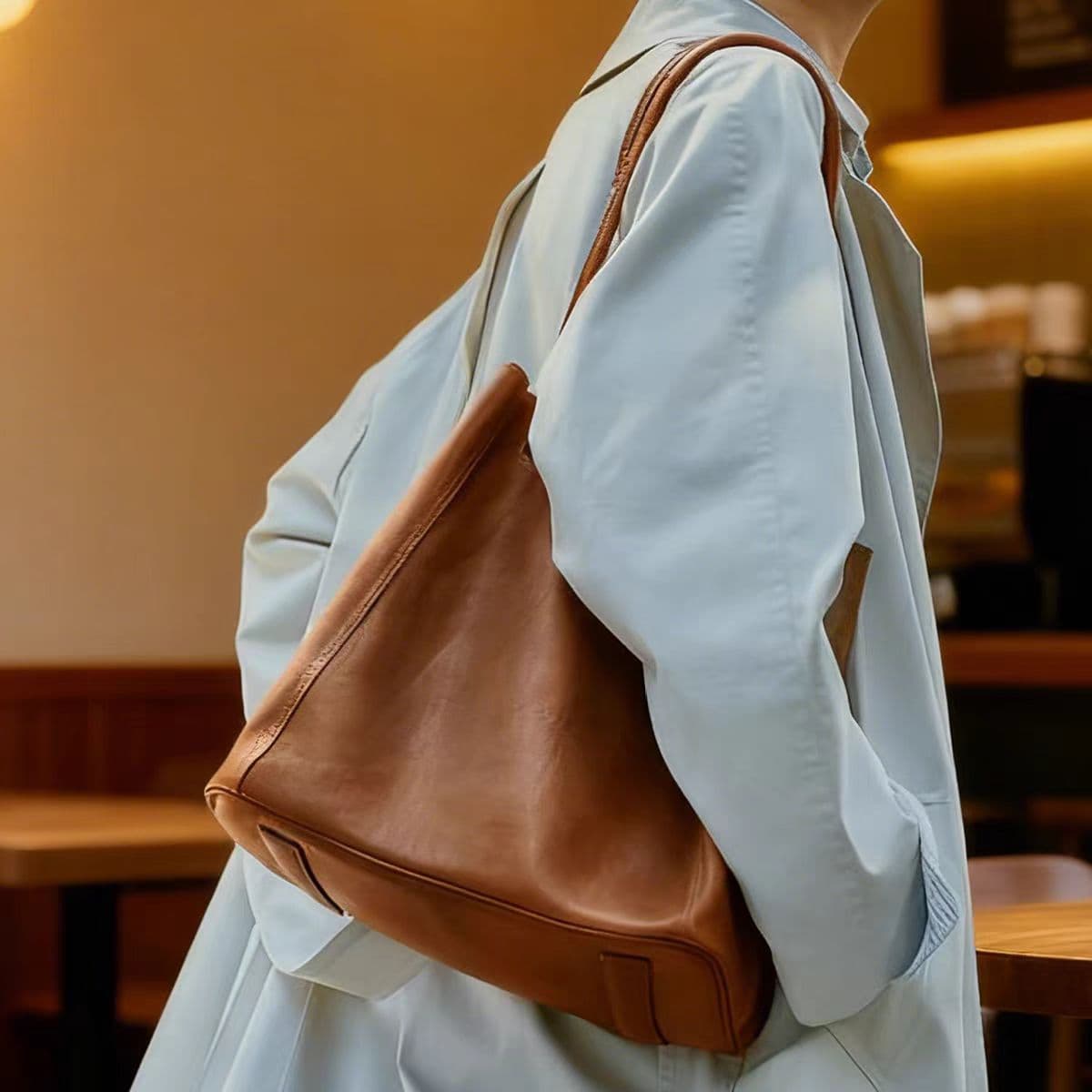 Original mother-in-law bucket bag women's crossbody shoulder commuting large capacity tote bag genuine leather retro vegetable tanned cowhide bag