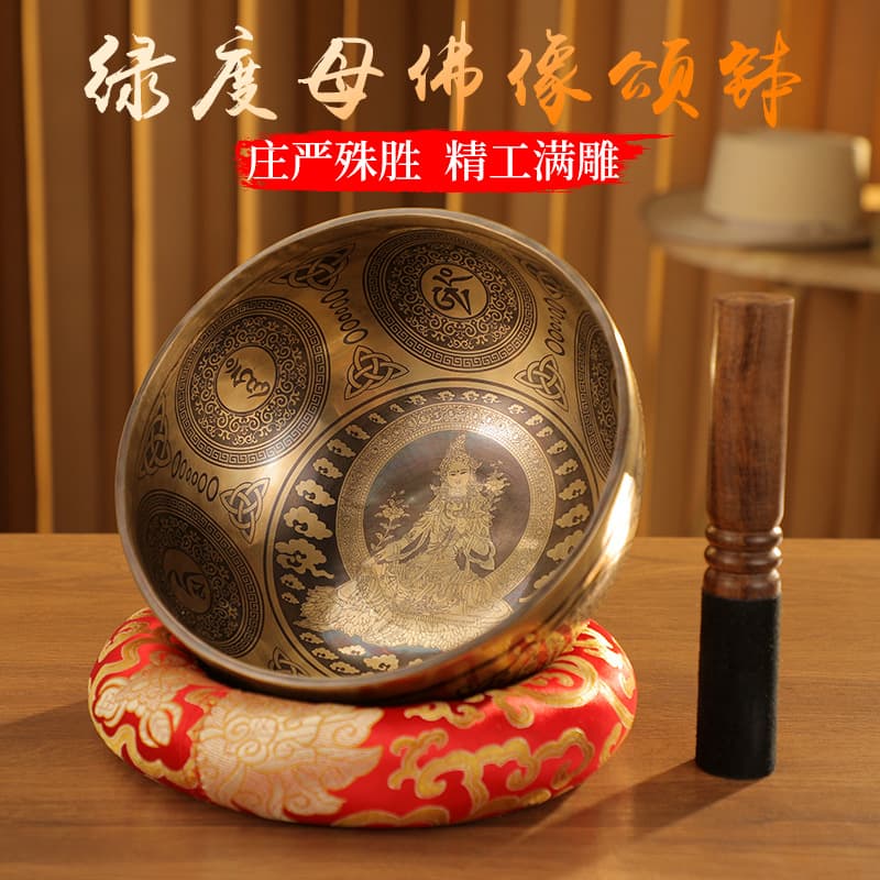 Nepal Buddha Green Tara Singing Bowl Handmade Copper Bowl Sound Therapy Yoga Meditation Sound Bowl Meditation Singing Bowl Set