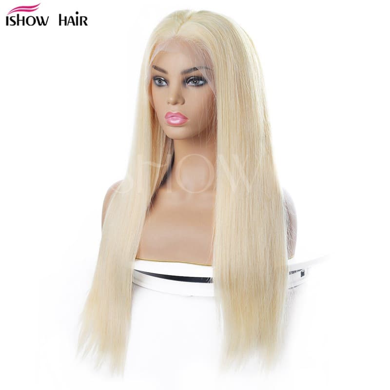 Export 613# Front Lace Real Human Hair Wig Straight Blonde Wig