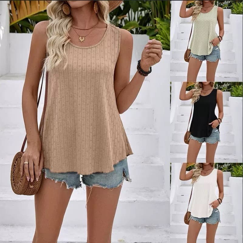Casual Solid Color Sleeveless Top Amazon Cross-Border Women's Clothing European and American Foreign Trade Aliexpress Hot-Selling Summer New Style Vest