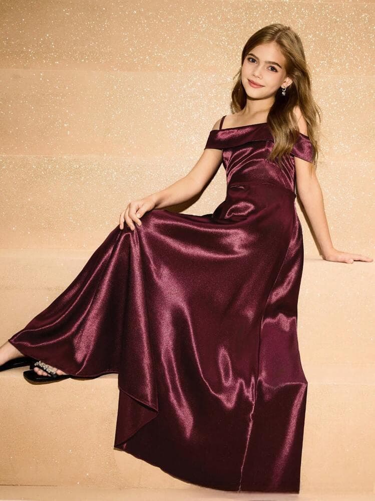 European and American Cross-Border Girls Satin Strap Dress, Smooth and Flowing, Banquet Party Children's Princess Dress