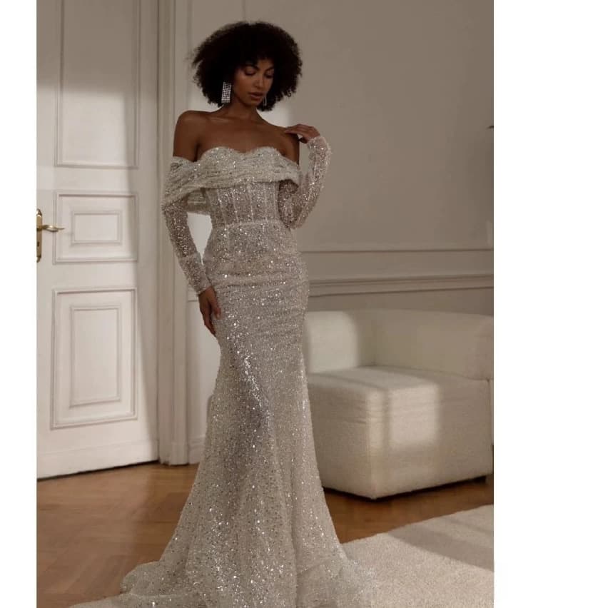 Wedding Dress New Export Wedding Dress African Mermaid Slim Fit Elegant Mermaid Long Beaded