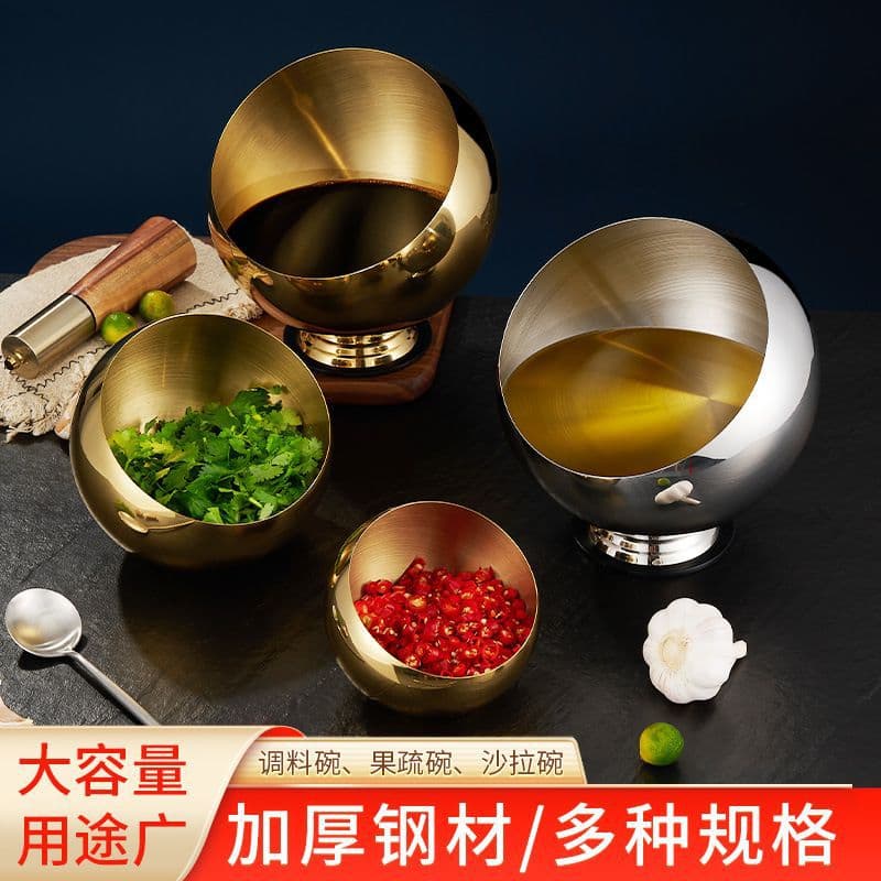 Hot Pot Sauce Bowl Stainless Steel Spherical Buffet Restaurant Inclined Bowl Malatang Commercial Seasoning Container with Lid