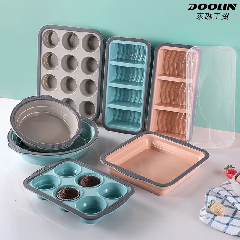 Cross-border new foldable silicone cake mold easy to release silicone coated iron muffin cup baking tool toast mold