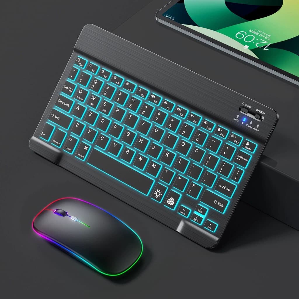 RGB Bluetooth Keyboard and Mouse Set for Mobile Phones and Tablets (10-inch, Multi-Color)