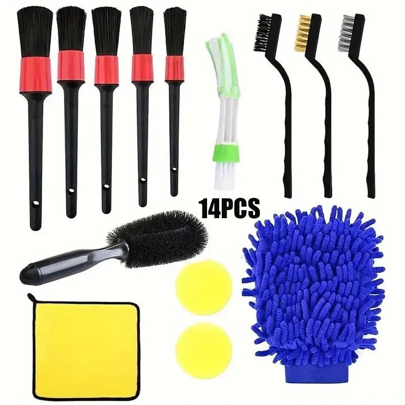 Factory Direct 14-Piece Car Wash Brush Set, Wheel Hub Cleaning Brush, Gap Brush, Air Conditioning Vent Brush, Electric Drill Brush