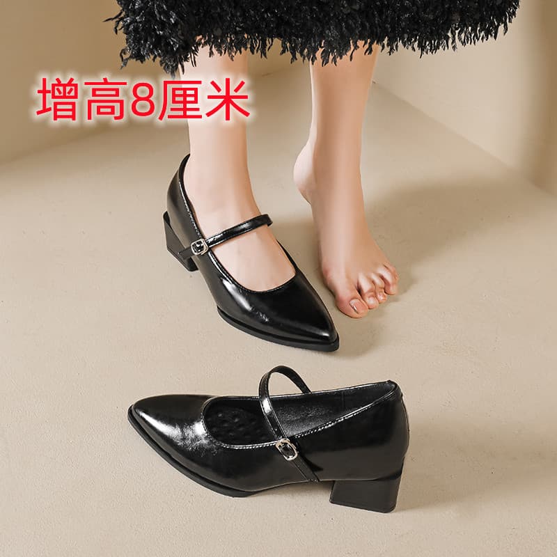 2025 New Chanel-style Mary Jane High Heels for Women Chunky Heel Leather Shoes One-strap Pointed Toe Platform Pumps
