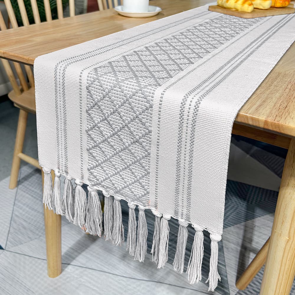 American woven jacquard table runner tablecloth coffee table cover cloth handmade knotted tassel tablecloth