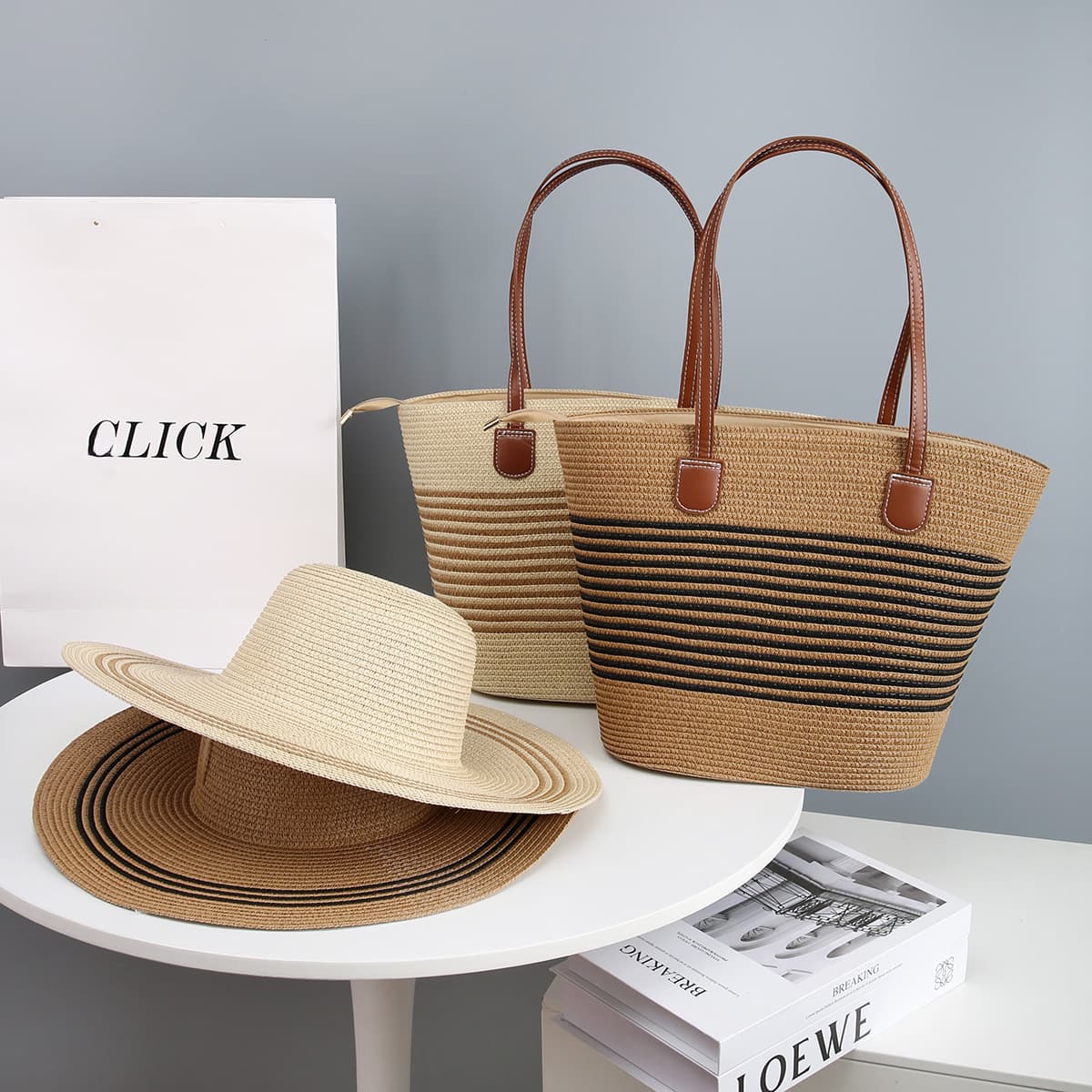 Handwoven Bag Large Capacity Straw Bag 2026 New Women's Bag Elegant Shoulder Underarm Bag Striped Crossbody Bag for Women
