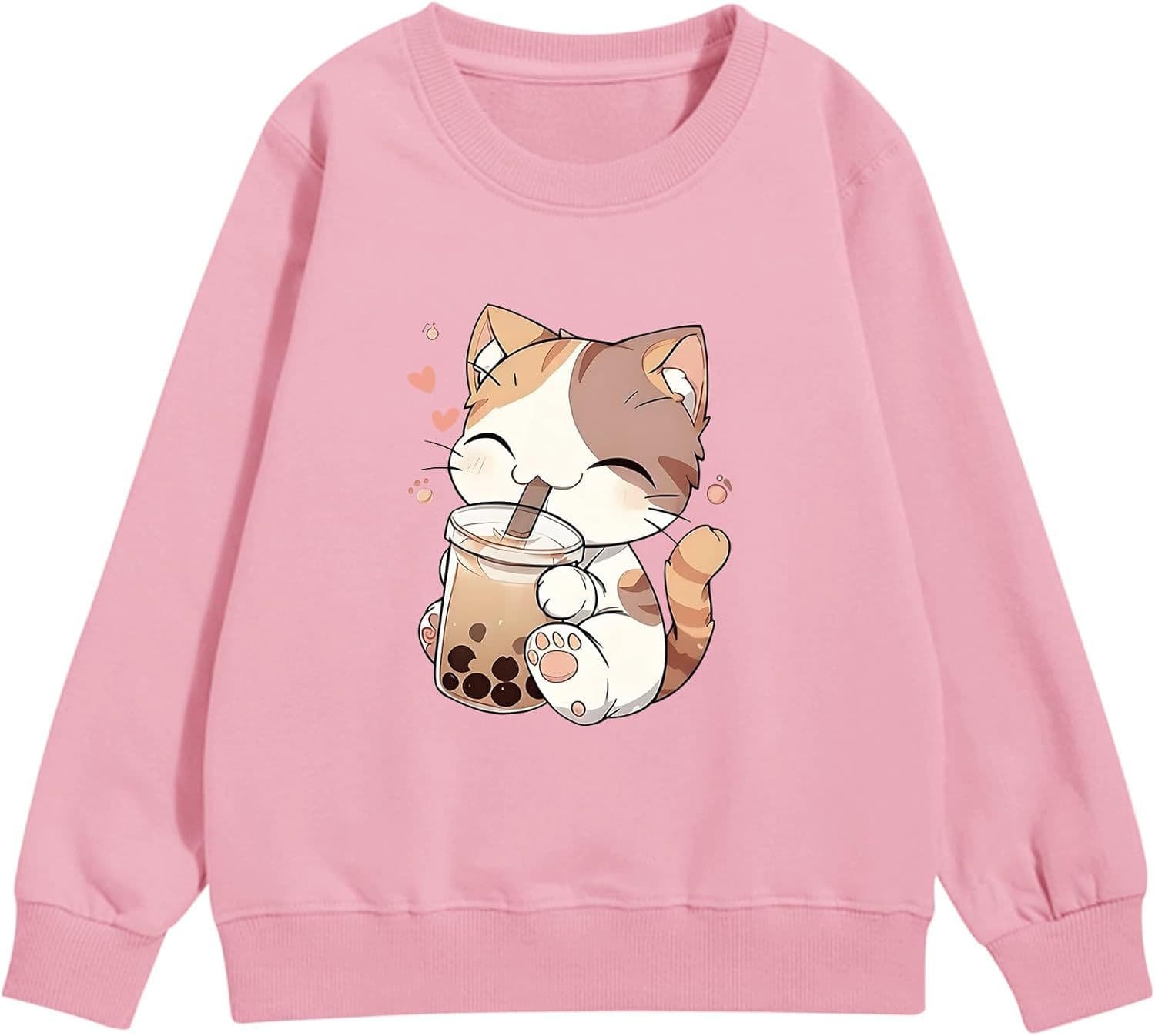 KEEVICI Cute Cat Sweatshirt For Girls Kawaii Graphic Hoodie