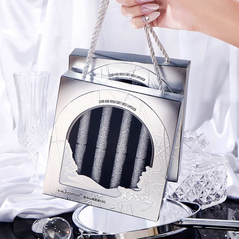 HLOFF Heart's Desire Small Silver Tube Lipstick Set Matte High Color Non-Stick Cup Slim Lipstick Limited Gift Box
