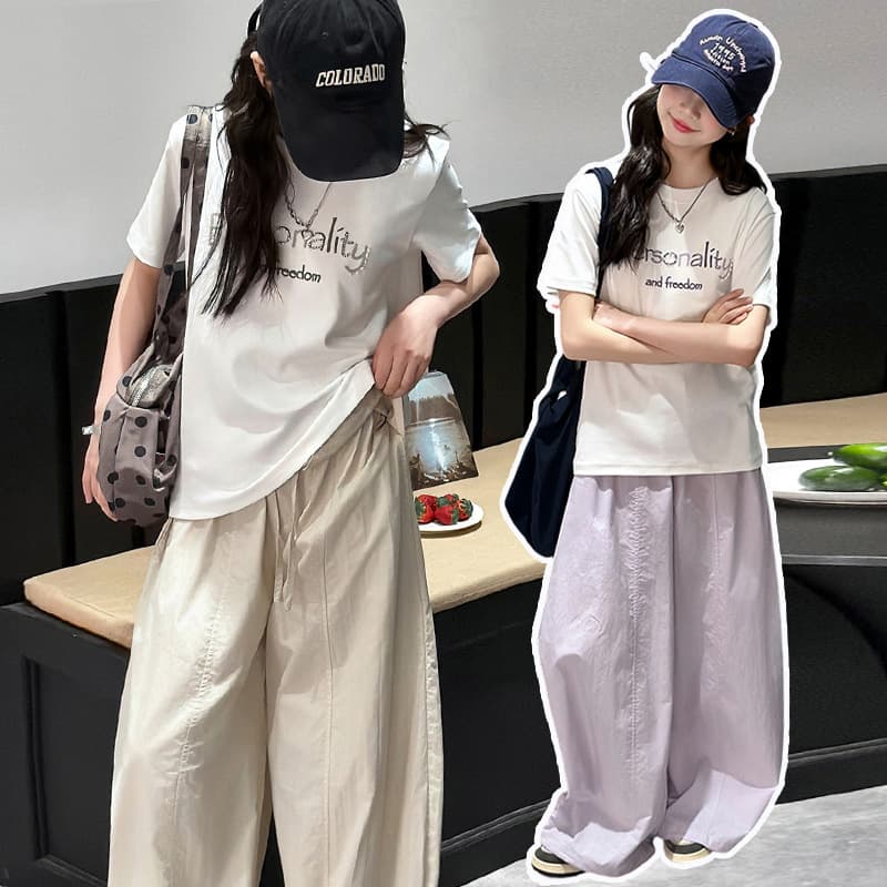 Girls Summer Short Sleeve T-Shirt Set Wholesale 2026 New Children Thin Top Ruffle Hem Casual Pants Two-Piece
