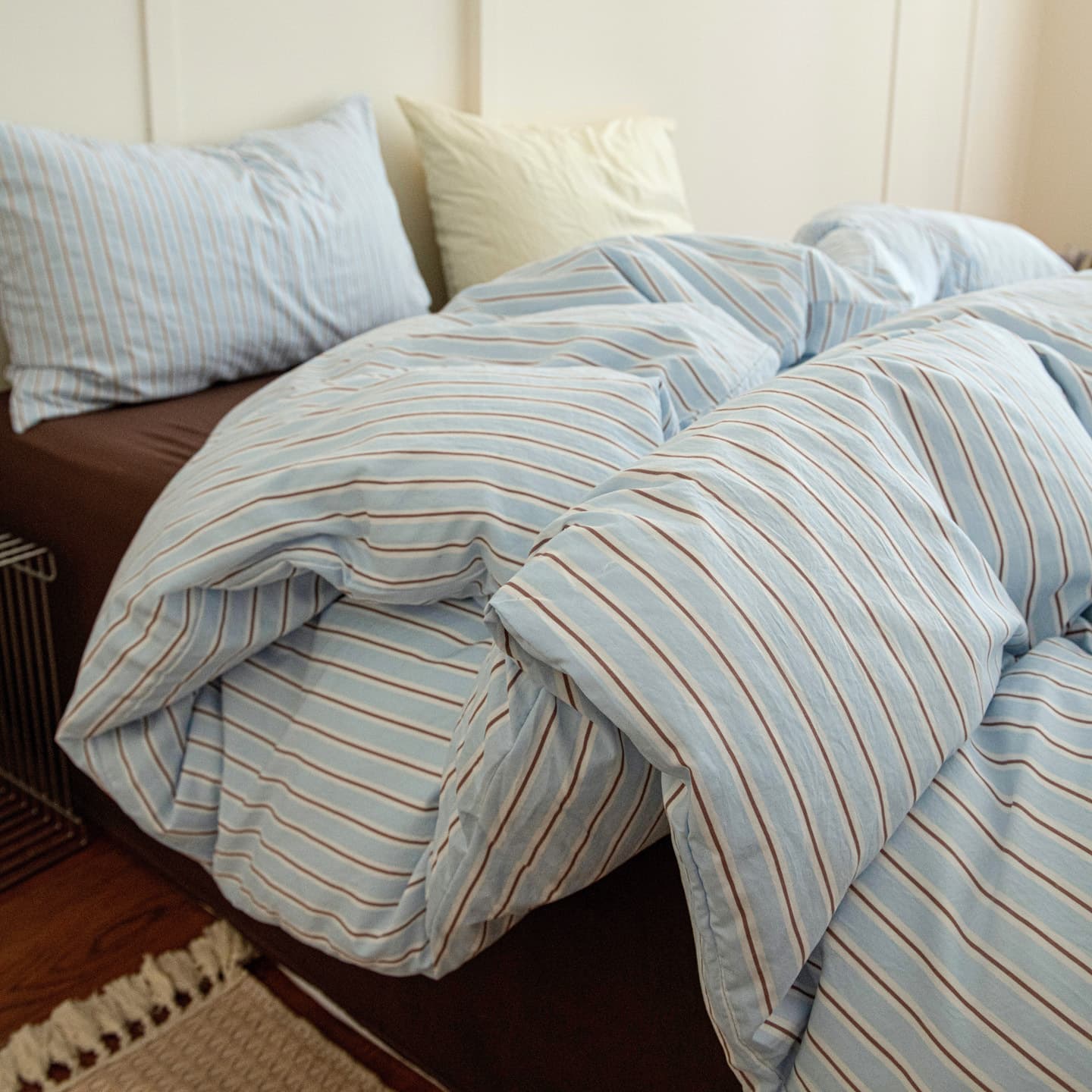 Cross-border drop shipping simple plaid skin-friendly washable cotton mix-and-match Ins style double-sided 3/4-piece set fitted sheet flat sheet duvet cover