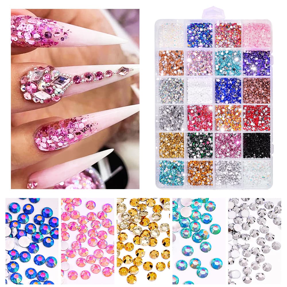 Cross-border boxed round color flat bottom diamond resin nail art jewelry irregular shape mixed size mini diamond accessories