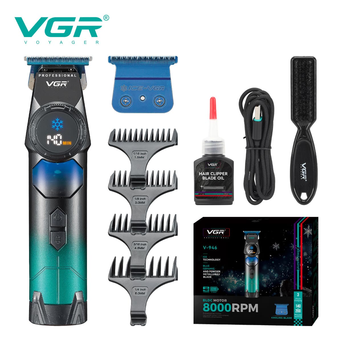 VGR946 Cross-border Electric Hair Clipper Professional Fade Haircut Digital Display Blade Local Cooling Electric Trimmer