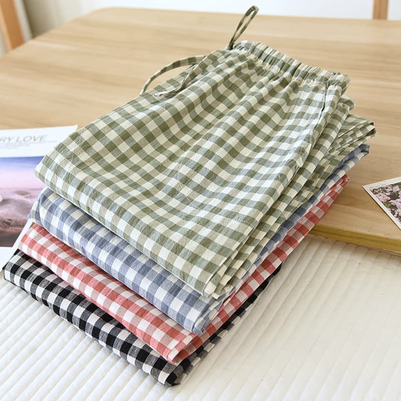 Couple Pajama Pants, Pure Cotton Washed Cotton Plaid, Men's and Women's Home Pants, Thin Style for Spring and Summer, Simple and Comfortable Casual Long Pants