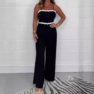 European American Export Amazon Hot Fashion Women's Wrap Top + Padded Bra Ruffle Elastic Waist Strap Jumpsuit