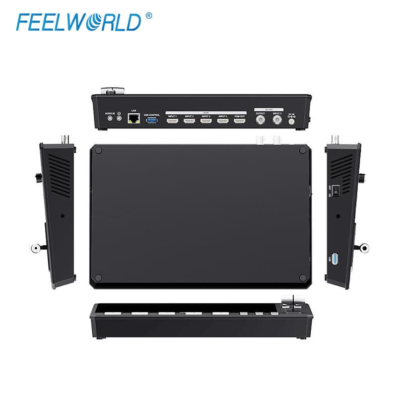 Feelworld L4 Production Switcher with Touch Screen, HDMI SDI Multi-Camera Live Streaming Machine, Black