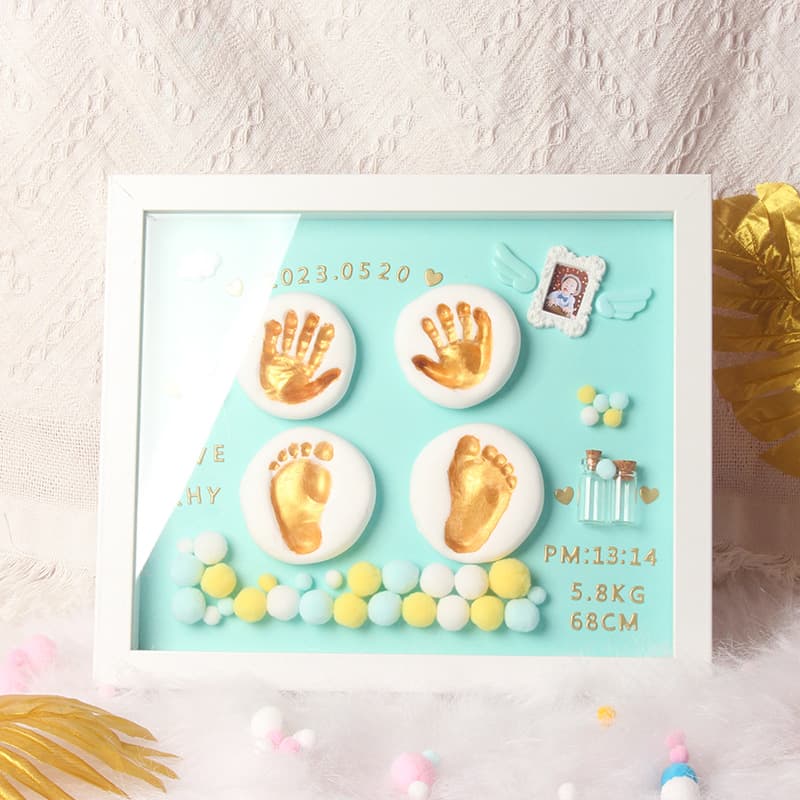 Souvenir Baby Hand and Footprint Frame for 100 Days, First Birthday, Newborn Infant Handprint Keepsake Gift