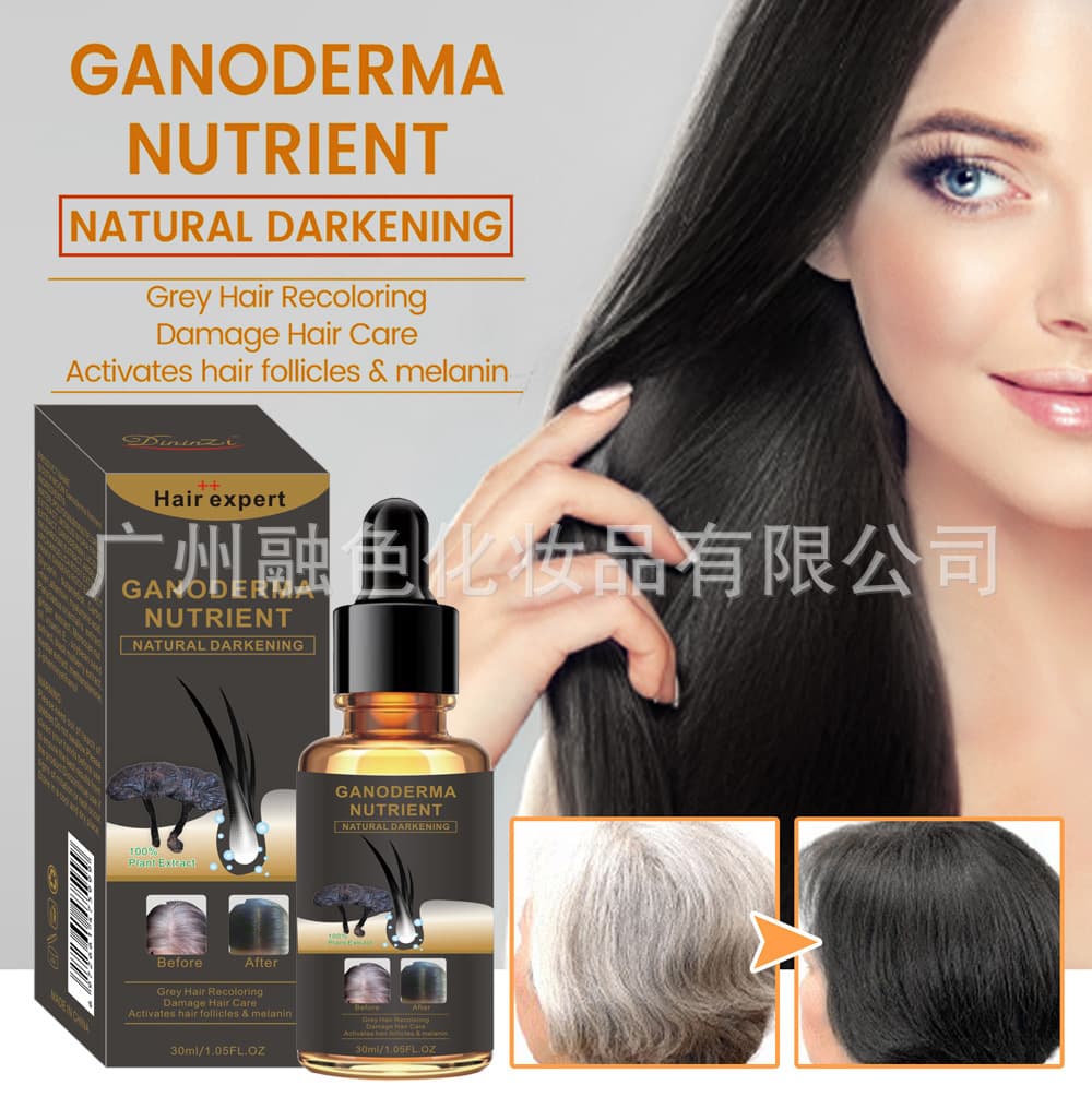 Cross-border export of black Ganoderma lucidum white to black essence, ginseng hair care, moisturizing hair repair massage black hair liquid