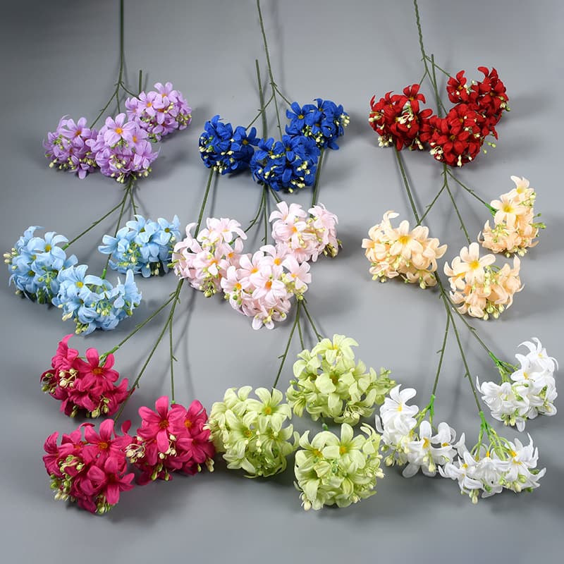Simulated wild hydrangea hyacinth hydrangea 3-pronged hydrangea wedding wedding flower row decoration flower wall artificial flowers fake flowers