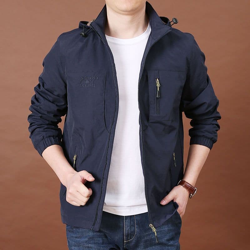 Men's Spring and Autumn Outerwear, Windproof, Breathable, Detachable Hood, Sporty and Casual Jacket