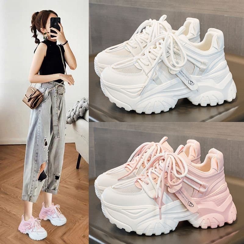 Summer Dad Sneakers Women Versatile 2025 New White Thick Sole Thin Sport Casual Breathable Mesh Shoes