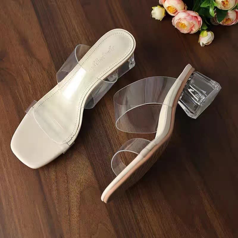 2025 New Style Women's Fairy-Style Crystal Heel Fashion Shoes, Transparent Strap High Heels, Chunky Heel Sandals
