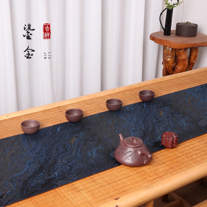 New Chinese-style double-sided waterproof tea mat, Zen tea table pad, heat-insulating and anti-scalding brocade tea coaster, long strip tea table cover